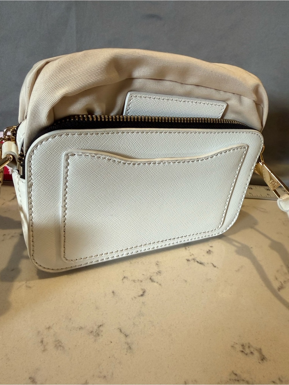 Marc Jacobs Cream Snapshot Crossbody with Red Polka Dot Strap - Picture 15 of 16
